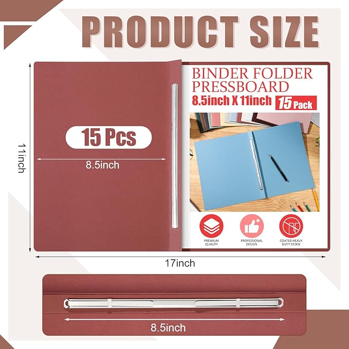 Zhanmai 15 Packs 8.5'' x 11'' Pressboard Report Covers, Metal Prong Fastener with Compressor, Letter Size 3'' Capacity Presentation Report Folder to Neatly Bind Reports, Proposals, Documents (Morandi)