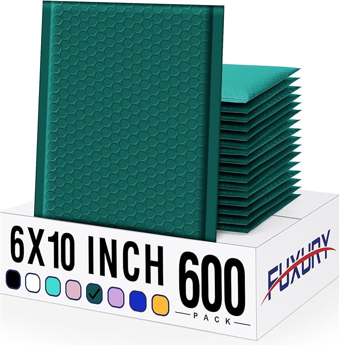 Fuxury Bubble Mailer 6x10 Inch 600 Pack Forest Green Bubble Mailers Bulk Thick Padded Envelopes Usable Size 6x9" Water Resistant Mailers Shipping Envelopes for Small Business Mailing, #0