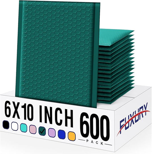 Fuxury Bubble Mailer 6x10 Inch 600 Pack Forest Green Bubble Mailers Bulk Thick Padded Envelopes Usable Size 6x9" Water Resistant Mailers Shipping Envelopes for Small Business Mailing, #0