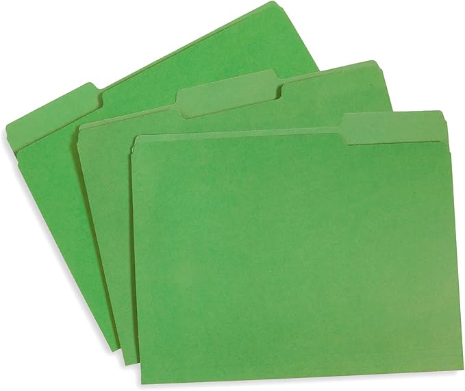 Blue Summit Supplies File Folder, 1/3 Cut Tab, Letter Size, Green, Great for Organizing and Easy File Storage, 100 Per Box