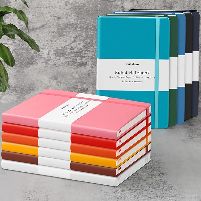 Huhuhero Lind Notebook Journals for Writing, 120Gsm Premium Thick Paper Hardcover Notebooks for Work, Business, Note Taking, Office School Supplies 5"×8.25" (10, Navy Blue)