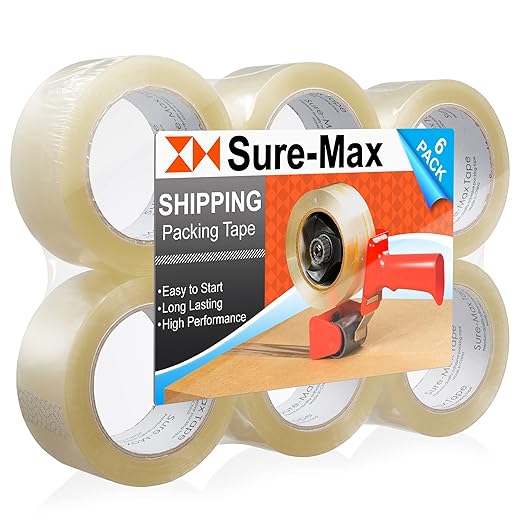 Sure-Max Premium Carton Packing Tape 1.8 mil 330 Feet (110 Yards) - Clear - 6 Rolls