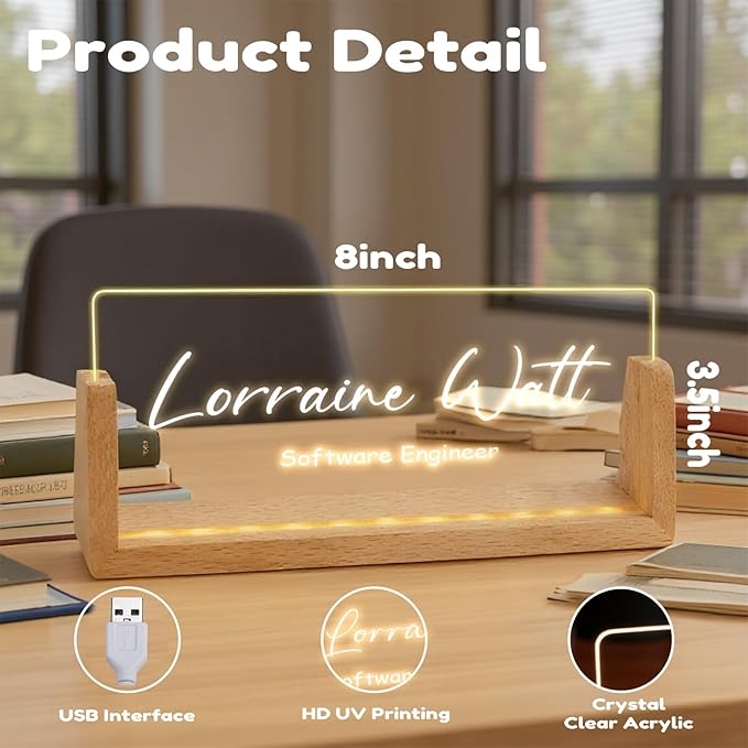Custom Desk Name Plate,Light Up Acrylic Office Sign, Personalized Gift for Boss Coworker Teacher, Employee Appreciation Award, Home Office Decor