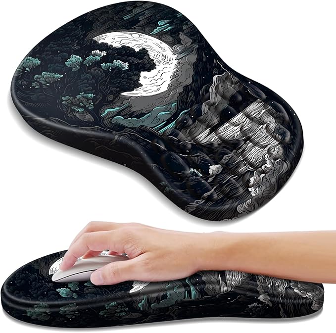 YIWEI Ergonomic Mouse Pad with Wrist Rest Support, Mousepad with Comfortable Memory Foam Wrist Rest and Non-Slip PU Base for Pain Relief, Computer, Laptop, Office, Home (Moon-2)