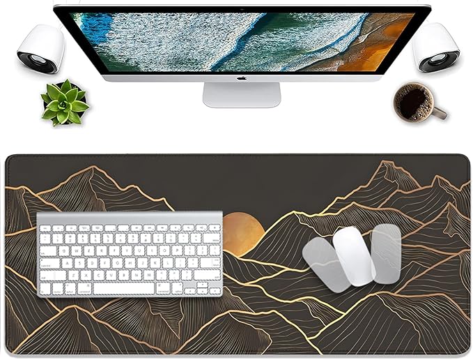 Gold Mountains Mouse Pad Desk Pad,Extended Gaming Mouse Mat with Stitched Edges Non-Slip Waterproof Rubber Base Mous Mat for Office,Computer,Keyboard,Laptop and Home Desk Pad(27.5X11.8 in)