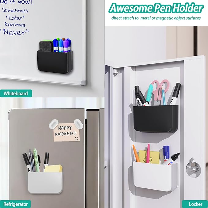 Magnetic Remote Control Holder Wall Mount, 2 Pack TV Remote Holder Wall Mount, Magnetic Pen Holders for Refrigerator, Whiteboard Marker, Locker Organizer, Office Organizer (Black)