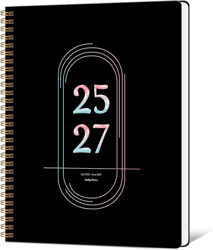 Monthly Planner 2025-2027, Simplified Monthly Calendar Planner, 24 Months Calendar, July 2025 - June 2027, 8.5" * 11", Waterproof Cover with Spiral Bound, for Office, School - Black