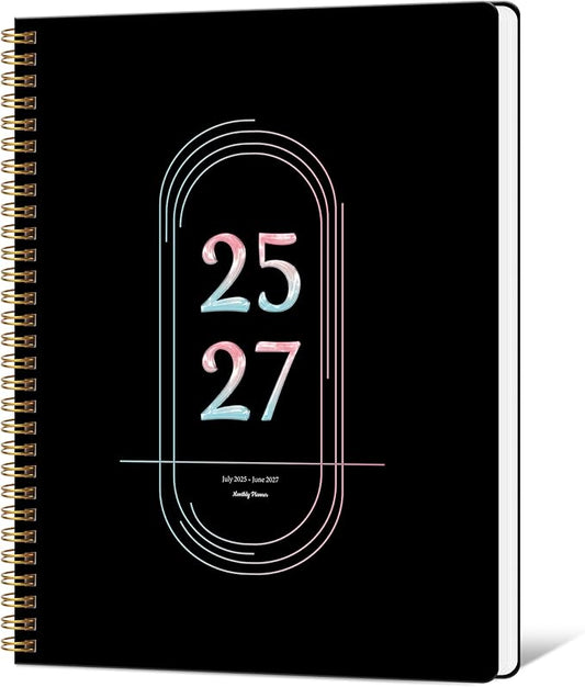Monthly Planner 2025-2027, Simplified Monthly Calendar Planner, 24 Months Calendar, July 2025 - June 2027, 8.5" * 11", Waterproof Cover with Spiral Bound, for Office, School - Black