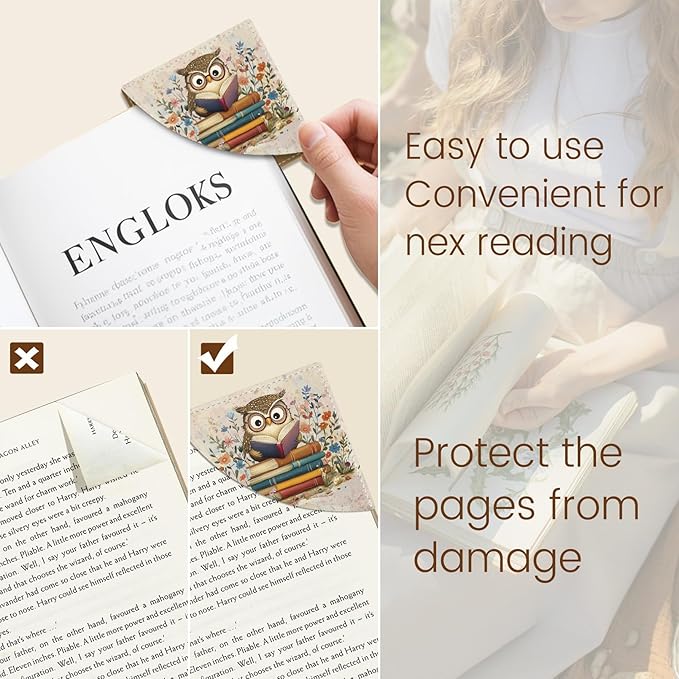 Cute Owls Corner Bookmarks, Funny Leather Book Accessories for Book Lovers, 3 Pcs Reading Book Page Markers for Women Men Student Teacher Retirement Birthday Gifts