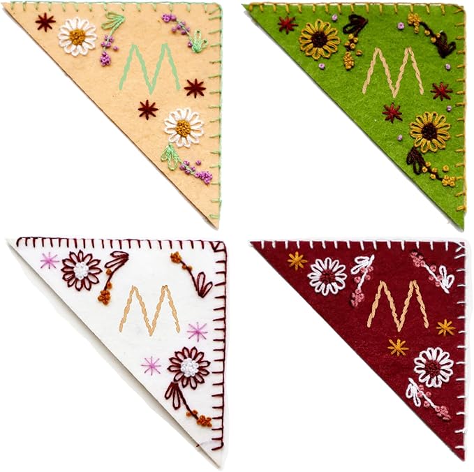Personalized Embroidered Corner Mark, 4 Pack, Finished Initial Felt Bookmark Corner, Gift for Book Lover