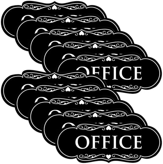 All Quality Designer Office Sign | Easy Installation - Black - Large (10 Pack)