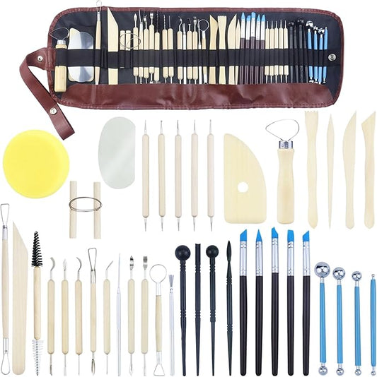 KIDOFLY Professional 43 PCS Clay Sculpting Tools Kit – Stainless Steel Pottery Tools with Storage Bag for Ceramics, Polymer Clay Art & DIY Crafting