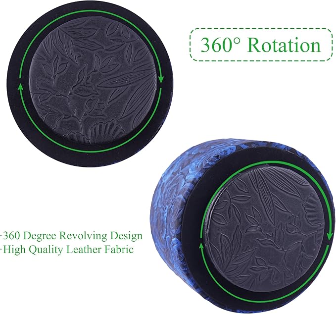 QIELIZI Round Leather Art Supply Organizer,Remote Control Holder,360 Degree Rotating,Multi-Functional Pencil Holder,4 Compartments Desktop Stationary Organizer(1-3D Rose Blue)