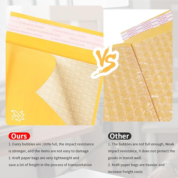 Kraft Bubble Mailers 8.5x11inch 50Pack Yellow Self-Seal Padded Envelopes Bubble Opaque Padded Mailers Shipping Bags for Small Businesses to Package and Mail Jewelry, Electronic Products