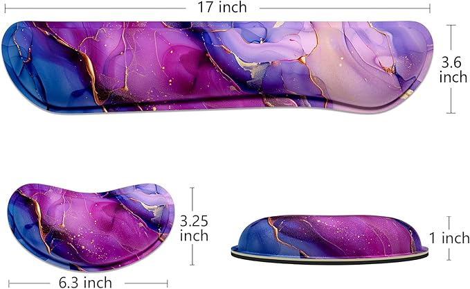 Dapesuom Enlarge Keyboard Wrist Rest, Memory Foam Wrist Cushion for Desk Mats Support, Cute Typing Pain Relief Keyboard Mouse Pad Rests Set with Non-Slip Base for Gaming Laptop Computer, Purple Marble
