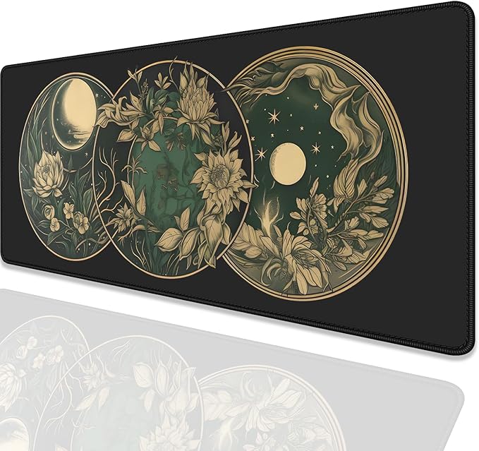 Celestial Moon Phases Art Nouveau Witch Aesthetic Green Dark Academia Mouse Pad,Non-Slip Waterproof Rubber Base Mouse Pad for Office,Computer,Keyboard,Laptop and Home Desk Pad(27.5X11.8 in)