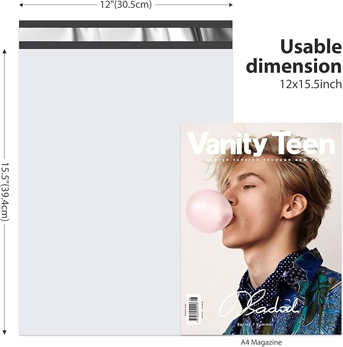 Fuxury 100 Pcs 12x15.5" Poly Mailers,Heavy Duty Shipping Bags for Clothing,Self Seal Plastic Mailing Envelopes for Books Packaging Postal Return Business,White