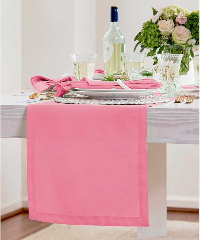 Solino Home Linen Table Runner 90 Inches Long - 100% Pure Linen Pink Carnation Table Runner 14 x 90 Inch - Fete