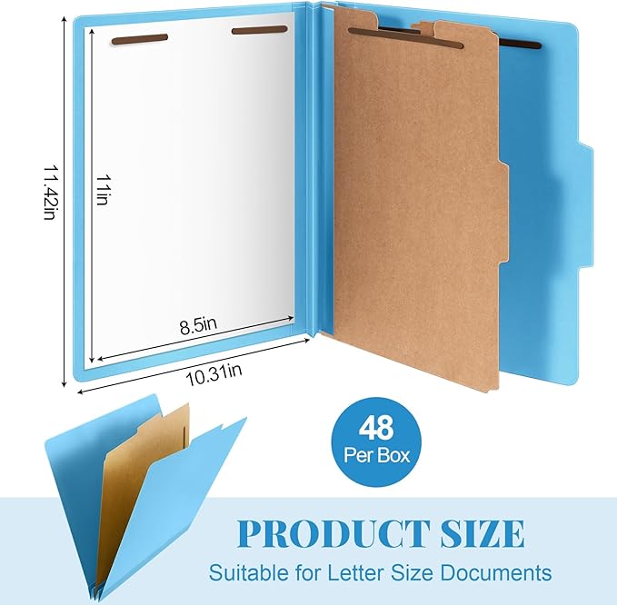 Skyygemm 48 Pcs Classification Folders Letter Size, 1 Divider Pressboard File Folder with Fasteners, Expanding File Organizer Bulk for Teachers, Clergy, Office, Church, Christmas Donations (Blue)