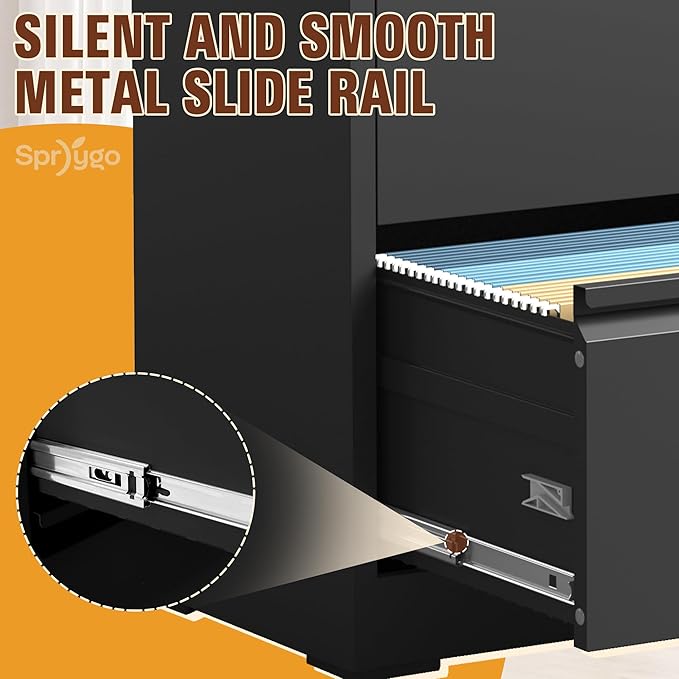 2-Drawer Lateral File Cabinet with Lock, Black Metal Filing Cabinet for Office or Home – Secure Storage for Letter/Legal/A4/F4 Documents, Easy to Assemble Locking File Organizer (Black, 2 Drawer-26"W)