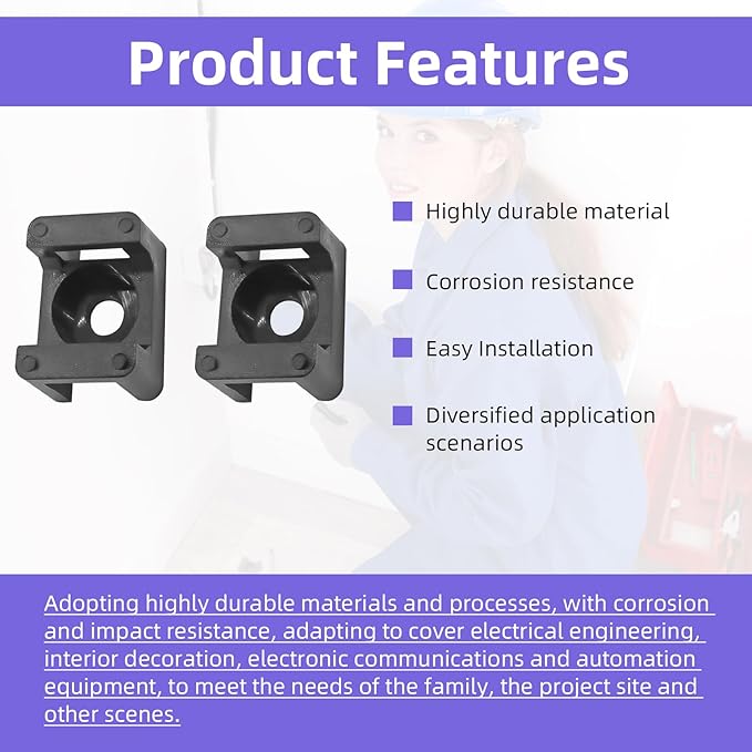 200pcs Cable Zipper Tie Saddle Mounting Base with 200pcs Cable Ties and 200pcs Self-Tapping Screws for Home/Office/Outdoor/Garden, Cable Tie Fixing Base, Wire Management