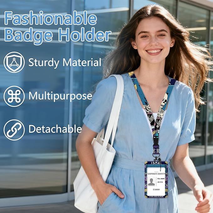 Skull Badge Holder Reel Lanyard,ID Card Badge Holder Retractable Name Tag Clips for Doctor Nurse Teacher Office Student