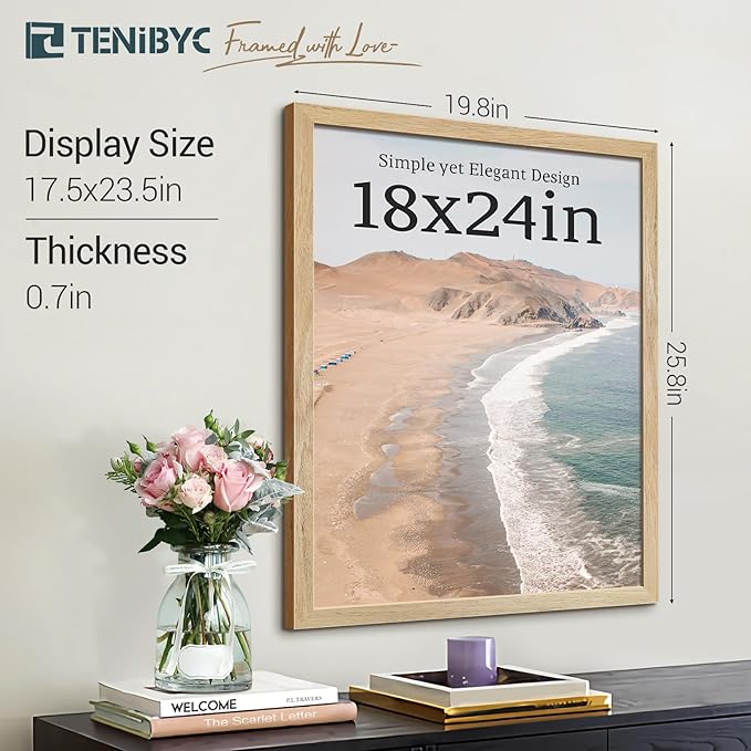 18x24 Poster Frame 4 Pack, Natural Solid Wood Picture Frame, Elegant Wood Grain, Wall Hanging