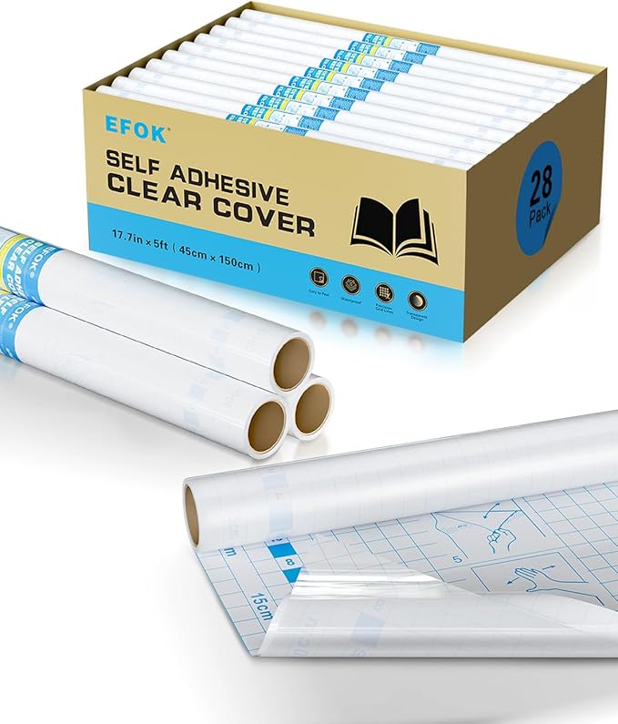 28 Pack Clear Contact Paper Book Cover - 17.7in×5ft Total 140ft, Self-Adhesive Protector for Crafts, Clear Contact Paper Roll Peel and Stick for books