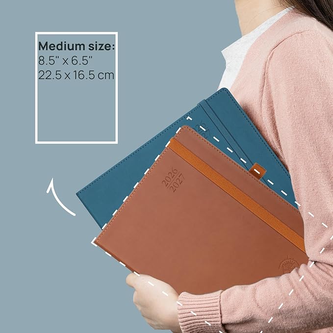 POPRUN Monthly Planner 2026-2027 (Medium- 6.5'' x 8.5'' Soft Cover), 18-Month Calendar Book (Jan.2026 - Jun. 2027), Calendar Planner with Monthly Tabs & Pocket, 100 GSM Paper - Pacific Green