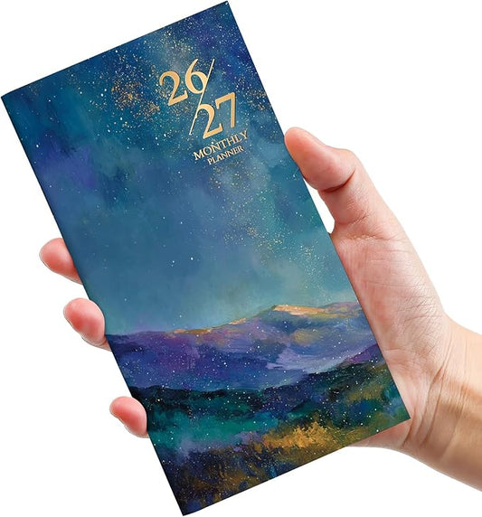 Pocket Calendar 2026-2027 for Purse, Two Year Monthly Planner Pocket Size, Jan 2026 to Dec 2027 Monthly Planner Small Size (6.5" x 3.5") - Starlit Peaks