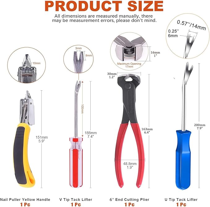 4pcs Upholstery Staple Remover Tool,Nail Remover Tool With Nail Puller Pliers Tack Puller, Staple Remover,Staple Puller Remove Nails From Furniture Floor Wall Wooden Case Picture (4)