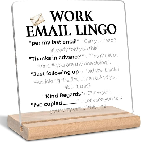Funny Office Gifts for Work Women Men, Work Email Lingo Acrylic Decorative Sign, Sarcastic Office Gifts for Coworker, Colleague, Boss