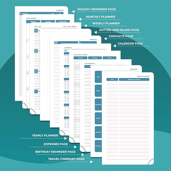 Planner 2026 Daily Weekly and Monthly,6.5"x3.75",12 Months Spiral Bound Calendar Agenda with Self-adhesive Pen Holder,2026 Appointment Book with Vegan Leather Soft Cover,Light Blue