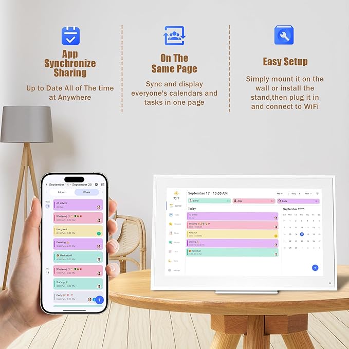 Digital Calendar: 15.6-inch Electronic Calendar & Chore Chart, Smart Touchscreen Interactive Display for Family Schedules–Wall Mount Included, Great for Organizing Your 2025-2026 Wall Planner