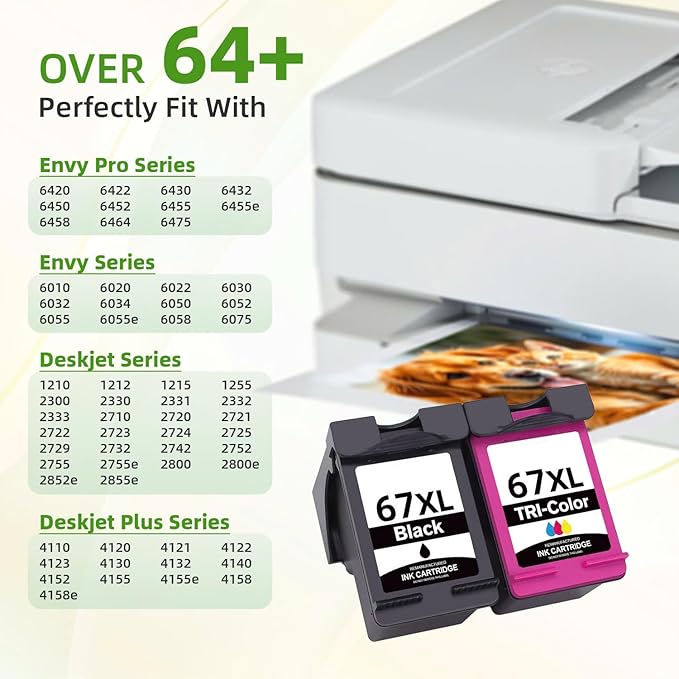 Hp Ink 67 & 67XL HP Printer Ink - Black Color Combo Pack for Hp 67 Ink Cartridges, HP 67XL Ink, DeskJet 2855e 2755e 2700 2700e 2800e 4155e 4255e 2827e 4100e 4227e, Envy 6055e 6000 6400 6455e Printer
