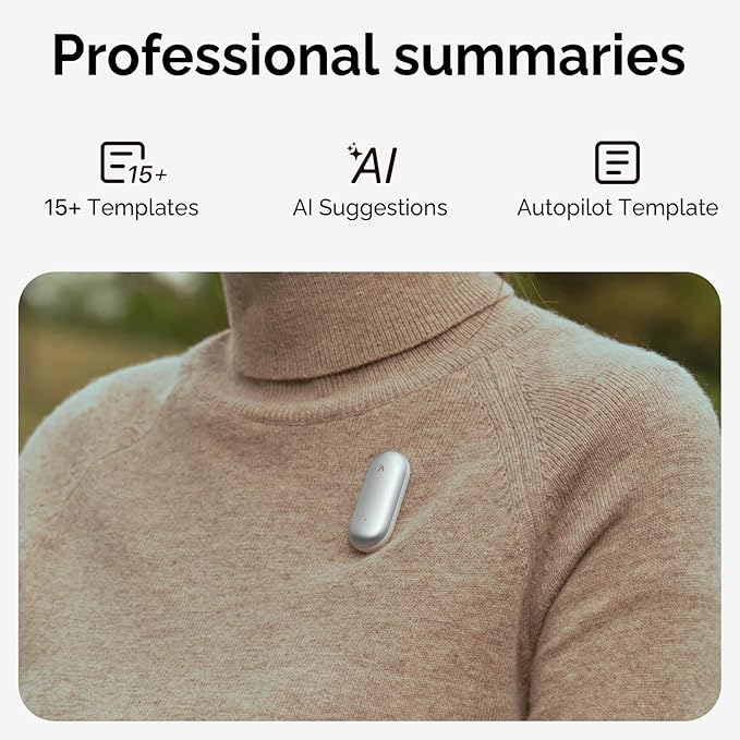 NotePin AI Voice Recorder, Voice Recorder with Neck Strap Lanyard, Transcribe & Summarize with AI Technology, 64GB Memory