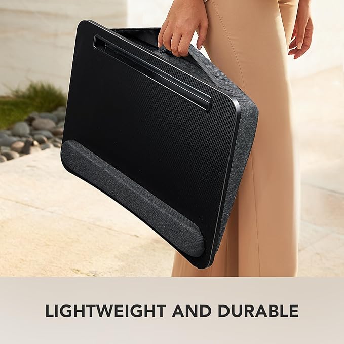 HUANUO Lap Laptop Desk - Portable Lap Desk with Pillow Cushion, Fits up to 15.6 inch Laptop, with Anti-Slip Strip & Storage Function for Home Office Students Use as Computer Stand - Black