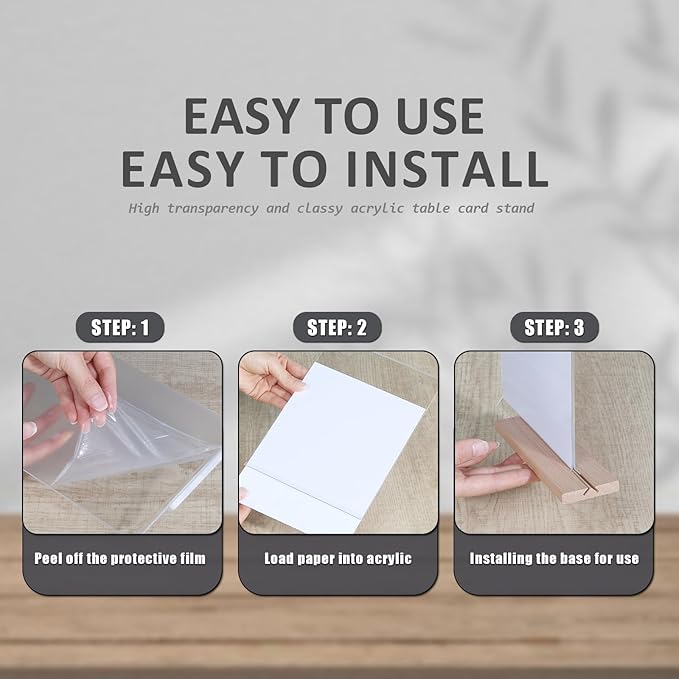 Acrylic Sign Holder 11x8.5 with Wood Base,T-shape Table Display Stands for Office,Store,Restaurants and Event use,Flyer Holder for Ads, Menu, Picture(3 packs,horizontal-L11*H8.5inches)