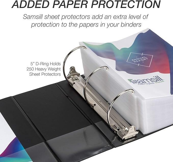 Samsill Durable 5 inch 3 Ring Binder, Made in USA, Locking D Ring FSC 100% Recycled Chipboard, Black, 2 Pack