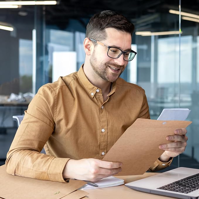 Teling 50 Pcs Manilla Envelopes Clasp Kraft Catalog with Closure for Storing Mailing 28 lb Kraft Envelope Paper for Office Document School Business Home(Brown,10 * 13)