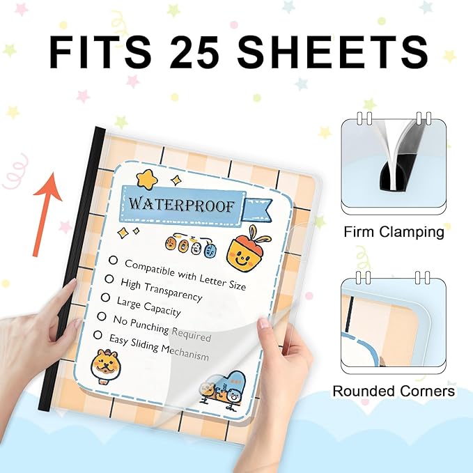 TOTiyea 40 Pack Clear Report Covers with Sliding Bars, 5mm (40 Sheet Capacity) Black Sliding Bar File Folders, for Letter Size