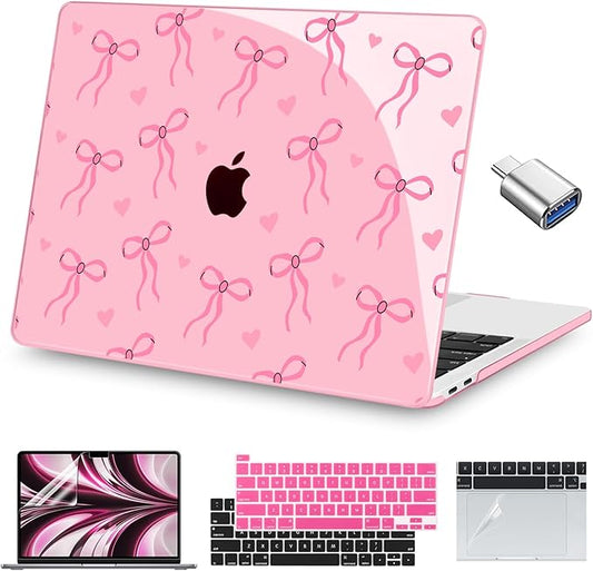 Teryeefi Case for MacBook Pro 13 inch A2338 M2 M1 Chip A2251 A2289 A2159 A1989 A1706 (2025 2024 2023 2022-2016), Clear Pink Hard Shell with Keyboard Cover Trackpad Film Type C Adapter, Pink Bows W126