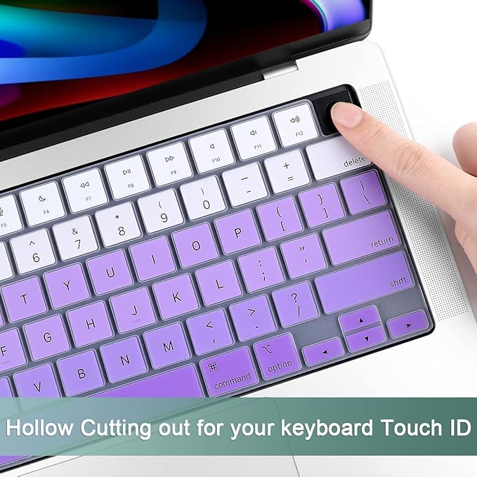 Batianda Premium Gradient Color Keyboard Cover for New MacBook Pro 14'' Pro 16'' 2024 2023 M4 M3 M2 M1 Pro/Max Chip & New MacBook Air 13 15 inch Soft-Touch Silicone Protective Skin,White to Purple