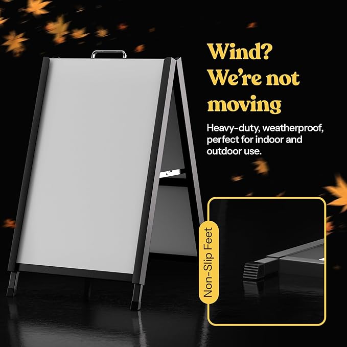 T-SIGN A-Frame Sign for Outdoors, Sidewalk Menu Board 24 X 36 Inch Folding Slide-in Board - Heavy Duty Portable Sandwich Board, Metal Double Sided 2 Corrugated Plastic Poster Boards for Restaurants