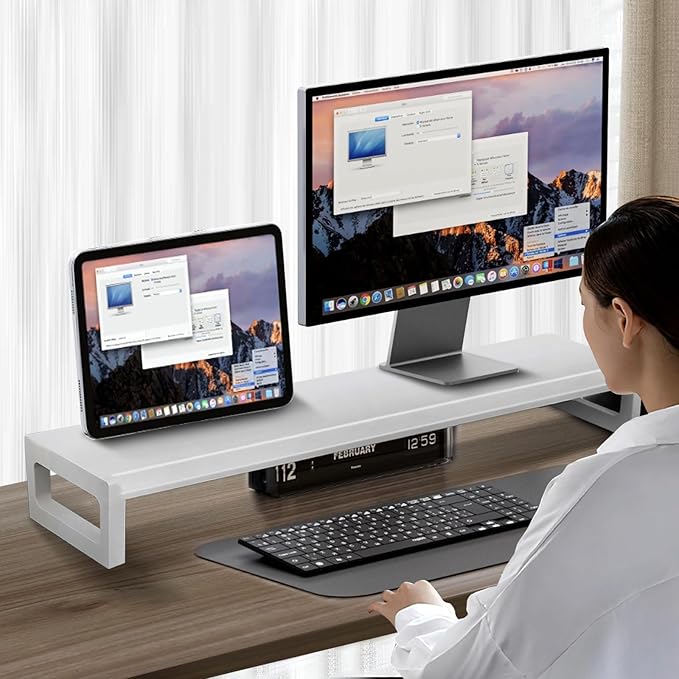 Dual Monitor Stand Riser – 36-Inch Computer Monitor Stand with Multifunctional Slot for 2 Monitors, Multi-Purpose Desktop Storage for Laptop, Printer, TV