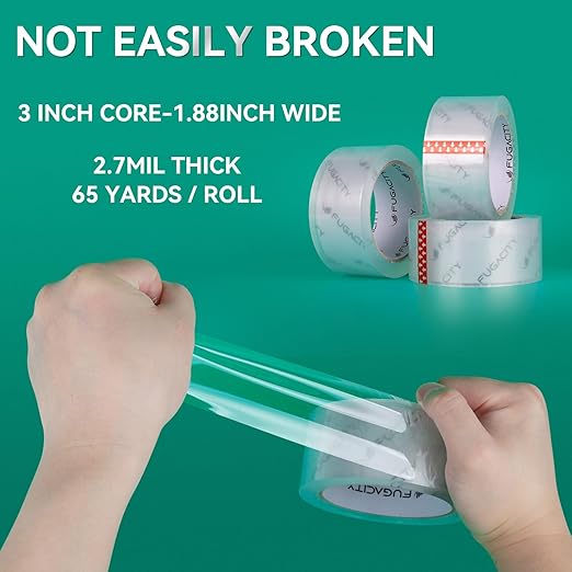 FugaCity Clear Packing Tape Refills (36 Rolls),Heavy Duty Packaging Tape for Moving Sealing, Moving Supplies,2.7 Mil Thick, 1.88 in Wide,65 Yards Per Roll,Total 2340 Yards