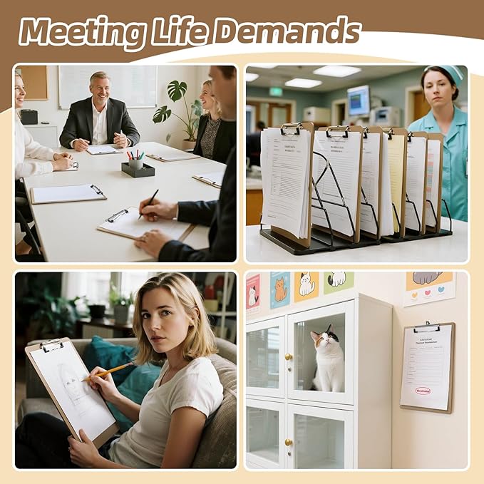 HappyHapi 20 Pack Clipboard 8.5 x 11 Letter Size Clip Boards Bulk, A4 Wooden Hardboard Office Clipboards Pack for Classroom, Work-Meetings, Brown