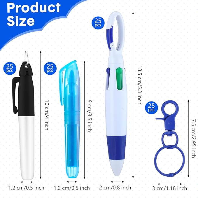 Sherr 25 Sets Retractable Nurse Pens with Mini Highlighter Permanent Marker Keychain Clip Badge Reel Pen Accessories for Nursing Students Medical Staff Office Stocking Stuffer Gift(Many Colors)