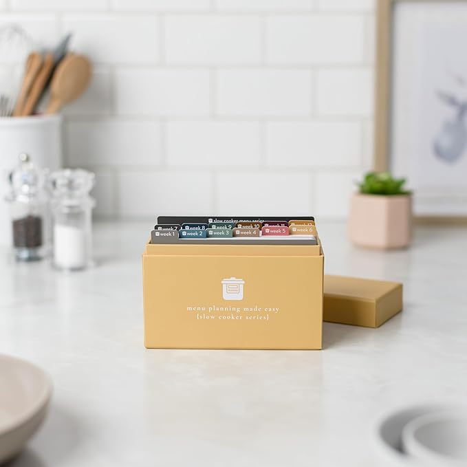 Meal Planner with 72 Recipe Cards (Slow Cooker) - Weekly Menu Planner | Sturdy Recipe Box | 12 Reusable Grocery Shopping Lists | 5 Blank Recipe Cards | Recipe Card Protector | Recipe Ideas