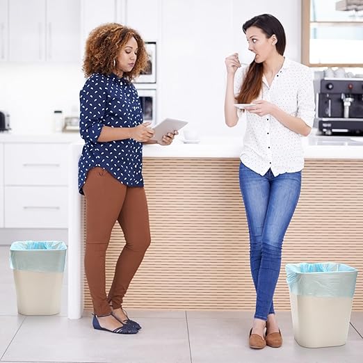 Hoolerry 9 Pieces Garbage Can 2 Gallon Small Trash Cans Bulk Bathroom Trash Bin Plastic Wastebasket Square for Bedroom Slim Bathroom Trashcan Small Container for Kitchen Office Home (Khaki)